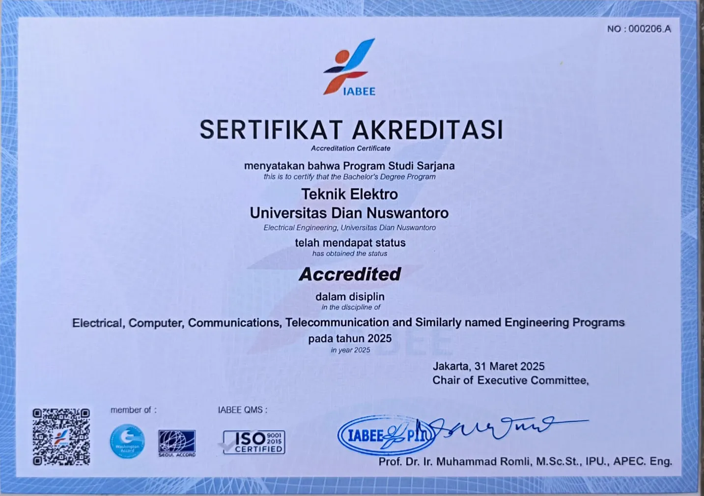 PROGRAM STUDI TEKNIK ELEKTRO TERAKREDITASI INTERNASIONAL IABEE